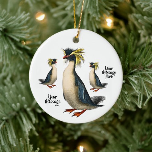 Vintage rockhopper penguin bird personalized ceramic ornament