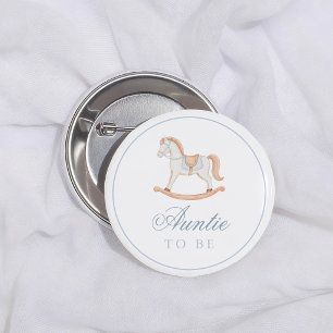 Vintage Rocking Horse Baby Shower Auntie To Be Button