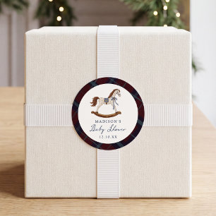 Vintage Rocking Horse Baby Shower Classic Round Sticker