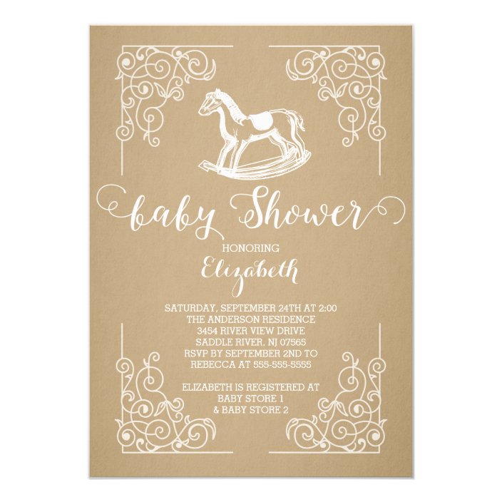 Vintage Rocking Horse Baby Shower Invitation Zazzle Com