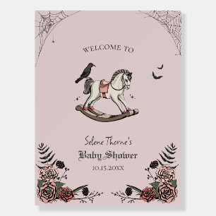 Vintage Rocking Horse Blush Pink Baby Shower Sign