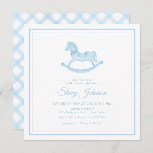 Vintage Rocking Horse Boy Baby Shower Invitation