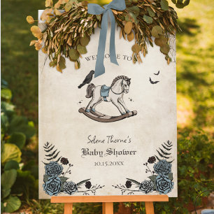 Vintage Rocking Horse Boy Baby Shower Welcome Sign