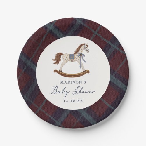 Vintage Rocking Horse Christmas Baby Shower Paper Plates