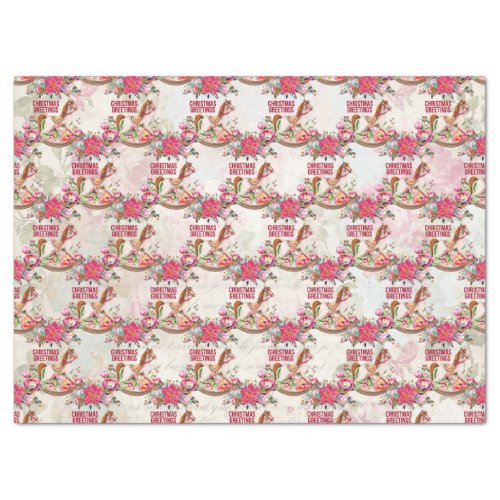 Vintage Rocking Horse Christmas Greetings Pattern Tissue Paper