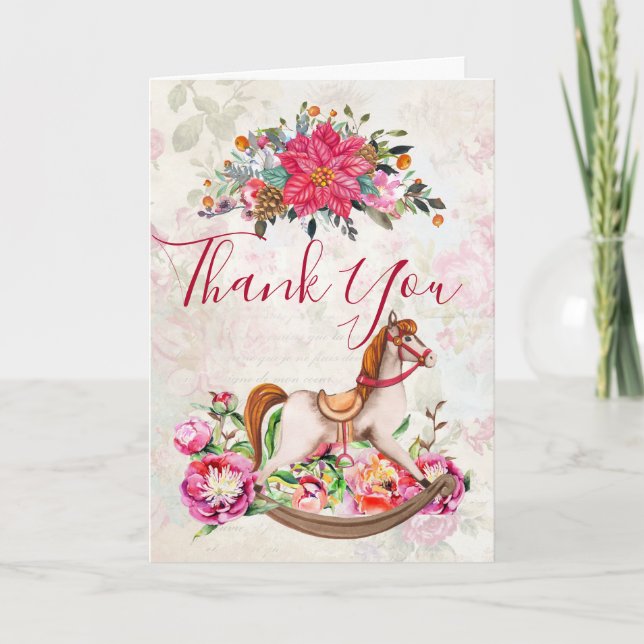 Vintage Rocking Horse Christmas Thank You Card (Front)