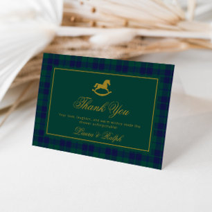Vintage Rocking Horse Classic Plaid Baby Shower Thank You Card