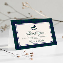 Vintage Rocking Horse Classic Plaid Baby Shower Thank You Card