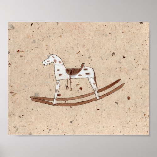 Vintage Rocking Horse on Speckled Rice Paper Poster