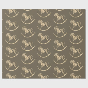 Vintage Rocking Horse Pattern Sepia Wrapping Paper