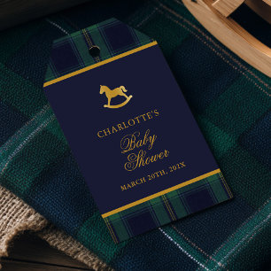Vintage Rocking Horse Plaid Baby Shower Gift Tags