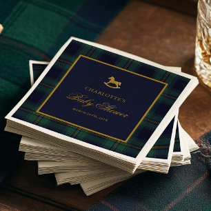 Vintage Rocking Horse Plaid Baby Shower Napkins