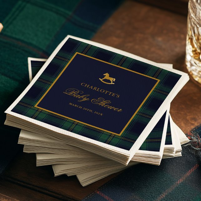 Vintage Rocking Horse Plaid Baby Shower Napkins (Creator Uploaded)