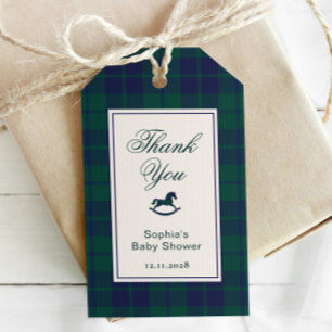 Vintage Rocking Horse Plaid Baby Shower Thank you Gift Tags