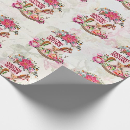 Vintage Rocking Horse  Poinsettia Pattern Wrapping Paper
