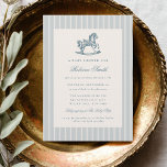 Vintage Rocking Horse Preppy Blue Boy Baby Shower Invitation<br><div class="desc">Welcome guests in timeless style with this Vintage Rocking Horse Preppy Blue Boy Baby Shower Invitation. This elegant design features a charming watercolor illustration of a vintage rocking horse, framed by soft blue and white thin stripes for a refined, preppy touch. Classic calligraphy script adds graceful sophistication, perfectly balancing tradition...</div>
