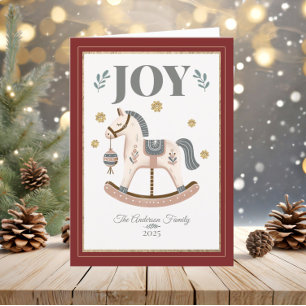 Vintage Rocking Horse Red Heirloom Joy Holiday Card