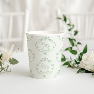 Vintage rocking horse Toile Sage green baby shower Paper Cups