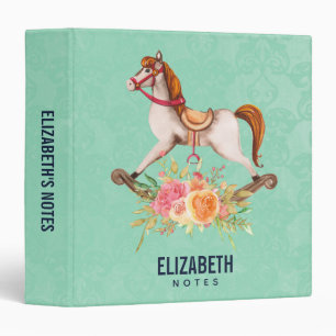 Vintage Rocking Horse with Floral Bouquet 3 Ring Binder