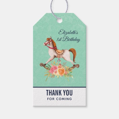 Vintage Rocking Horse with Floral Bouquet Birthday Gift Tags