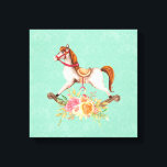Vintage Rocking Horse with Floral Bouquet Canvas Print<br><div class="desc">Canvas print 
with a charming and fanciful image of an old fashioned rocking horse with a pretty floral bouquet in pink and yellow. The background is a light green shabby damask pattern.</div>