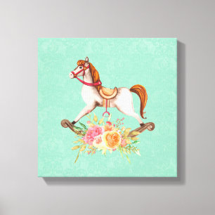 Vintage Rocking Horse with Floral Bouquet Canvas Print