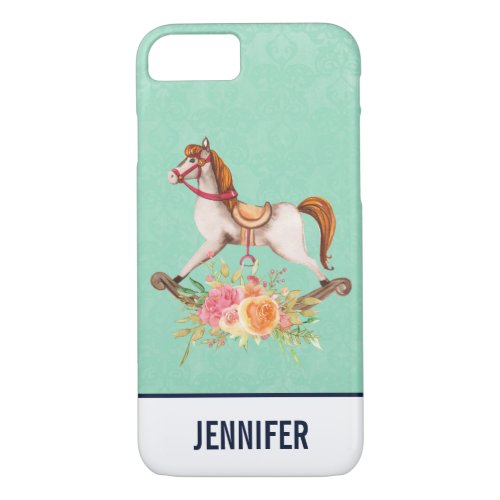 Vintage Rocking Horse with Floral Bouquet iPhone 87 Case