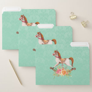 Vintage Rocking Horse with Floral Bouquet File Folder