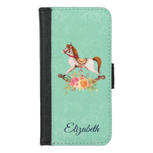 Vintage Rocking Horse with Floral Bouquet iPhone 8/7 Wallet Case