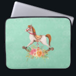 Vintage Rocking Horse with Floral Bouquet Laptop Sleeve<br><div class="desc">Laptop sleeves with a charming and fanciful image of an old fashioned rocking horse with a pretty floral bouquet in pink and yellow. The background is a light green shabby damask pattern.</div>
