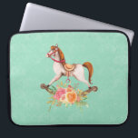 Vintage Rocking Horse with Floral Bouquet Laptop Sleeve<br><div class="desc">Laptop sleeves with a charming and fanciful image of an old fashioned rocking horse with a pretty floral bouquet in pink and yellow. The background is a light green shabby damask pattern.</div>