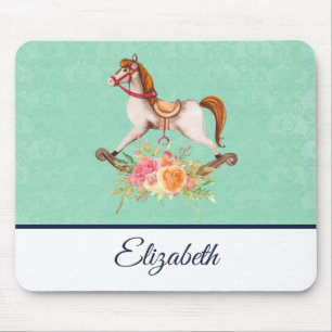 Vintage Rocking Horse with Floral Bouquet Mouse Pad