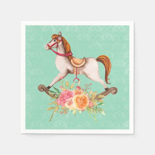 Vintage Rocking Horse with Floral Bouquet Napkins