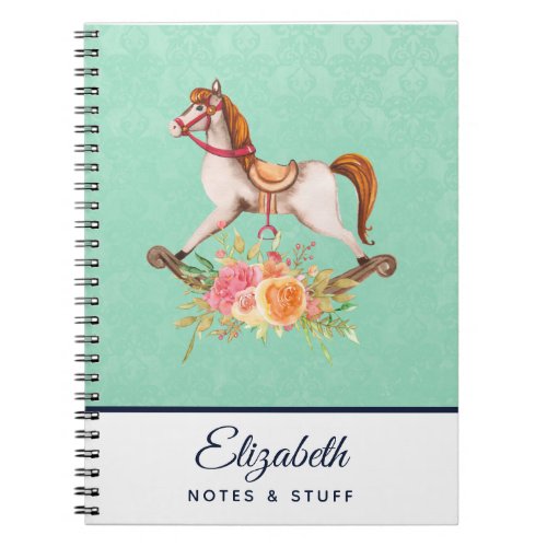 Vintage Rocking Horse with Floral Bouquet Notebook