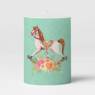 Vintage Rocking Horse with Floral Bouquet Pillar Candle