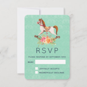 Vintage Rocking Horse with Floral Bouquet RSVP Card