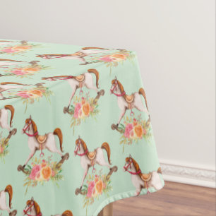 Vintage Rocking Horse with Floral Bouquet Tablecloth