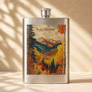 Vintage Rocky Mountains Autumn Custom Text Flask