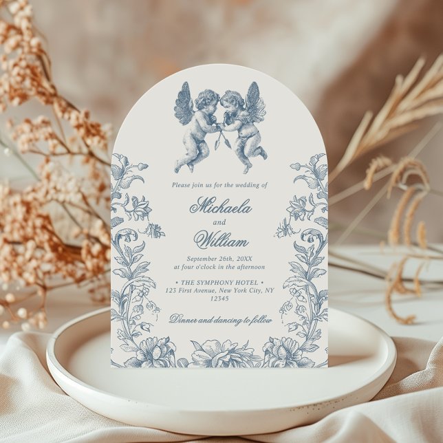 Vintage Rococo Cherubs & Flowers Blue Wedding Invitation (Creator Uploaded)