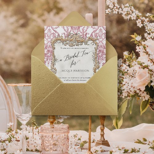 Vintage Rococo Floral Dusty Pink n Gold Bridal Tea Foil Invitation