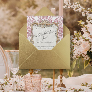 Vintage Rococo Floral Dusty Pink n Gold Bridal Tea Foil Invitation