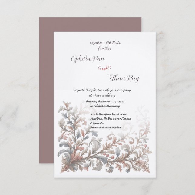 Vintage Rococo Floral wedding Invitation (Front/Back)