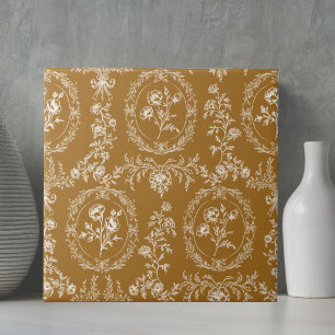 Vintage Rococo Flowers Floral Pattern Ceramic Tile