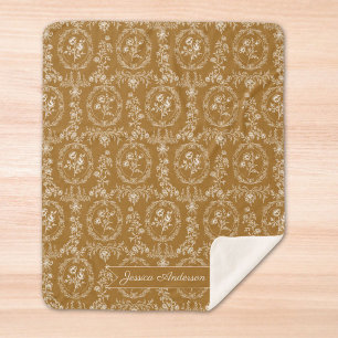 Vintage Rococo Flowers Floral Pattern Personalized Sherpa Blanket