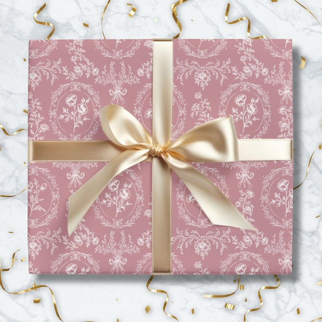 Vintage Rococo Flowers Floral Pattern Wrapping Paper (In situ)