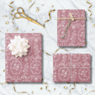 Vintage Rococo Flowers Floral Pattern Wrapping Paper Sheets