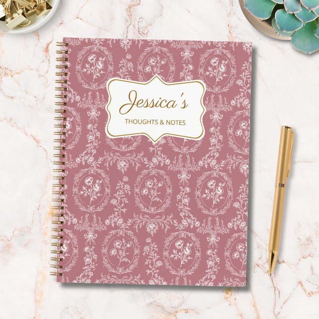 Vintage Rococo Flowers Floral Personalized Name Notebook (In situ)