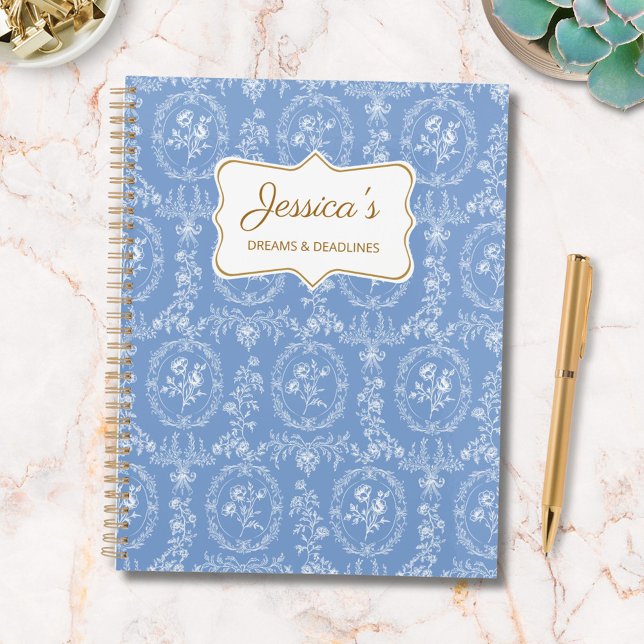 Vintage Rococo Flowers Floral Personalized Name Planner (In situ)