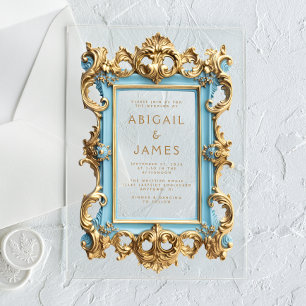 Vintage Rococo Frame Baby Blue Gold Wedding Acrylic Invitations