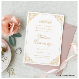 Vintage Rococo Gold Stylish Script Walima Ceremony Invitation
